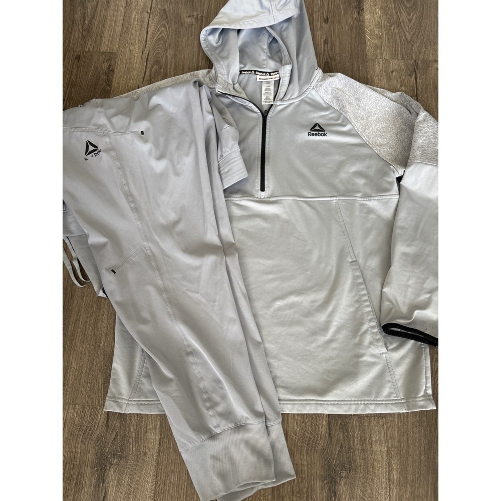 Reebok Mens Light Grey Quarter Zip Hoodie and Jogger Tracksuit Set REM233FH20 L